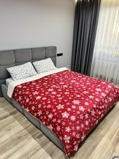 Новорічний плед на овчині Сніжинки червоний 200*230 см P18 фото