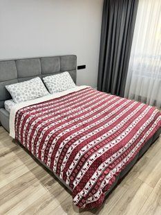 Новорічний плед на овчині Олені червоний 200*230 см P21 фото